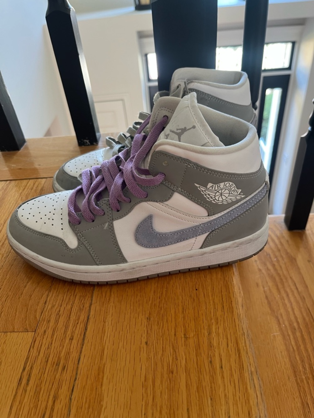 Jordan Mid White Sneakers with Lavender Laces